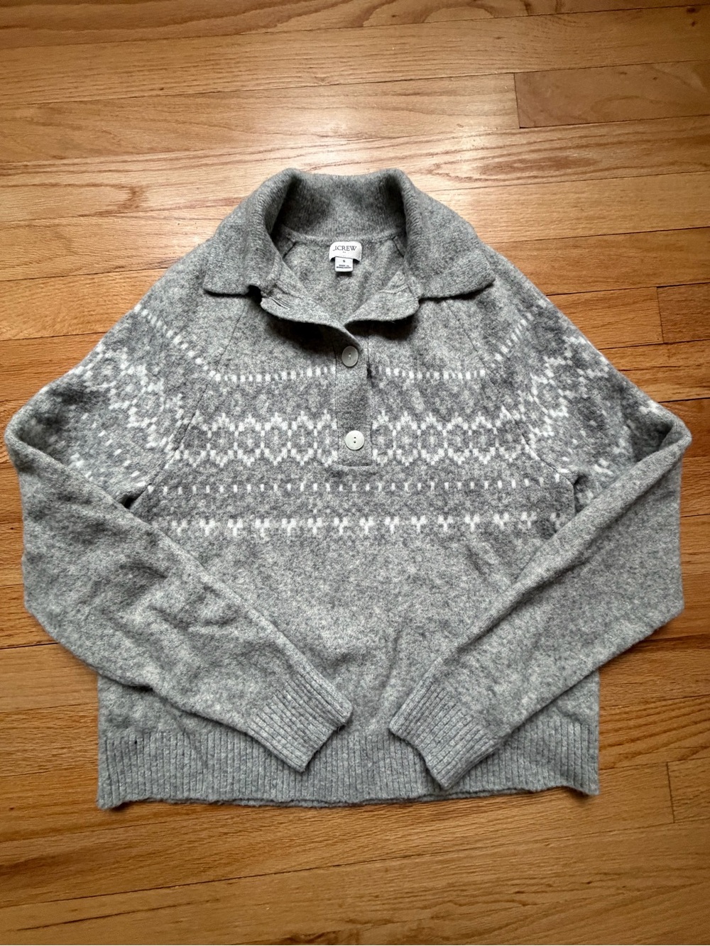 J. Crew Gray Fair Isle Wool Sweater size small